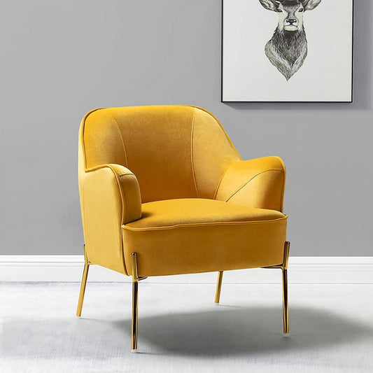 Fall Velvet Upholstered Accent Chair Metal Legs Curved Backrest Lounge Home Armchair Bedroom Adult Mustard