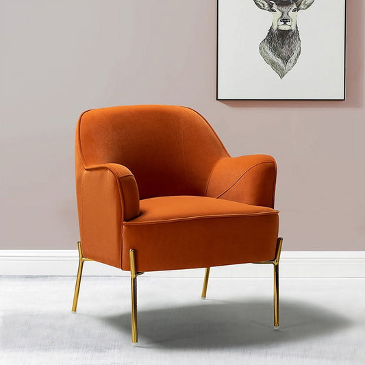 Fall Velvet Upholstered Accent Chair Metal Legs Curved Backrest Lounge Home Armchair Bedroom Adult Orange