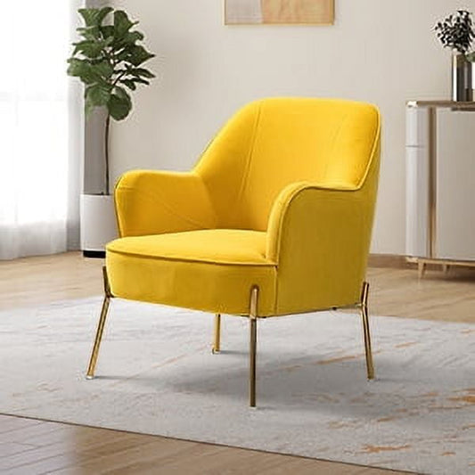 Fall Velvet Upholstered Accent Chair Metal Legs Curved Backrest Lounge Home Armchair Bedroom Adult Yellow