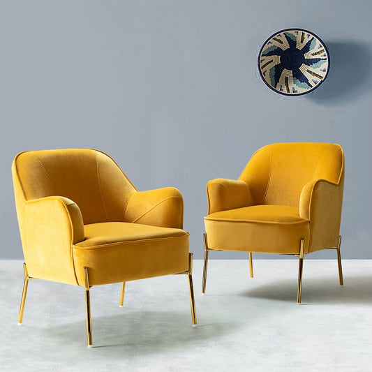Fall Velvet Upholstered Accent Chairs Set of 2 Metal Legs Curved Backrest Armchairs Bedroom Adult Mustard