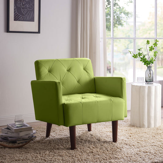 Faux Leather Accent Chair Comfy Upholstered Living Room Arm Chair Single Reading Sofa Chairs for Bedroom Dorm Room Office Small Spaces Waiting Room Furniture짙짢Green)
