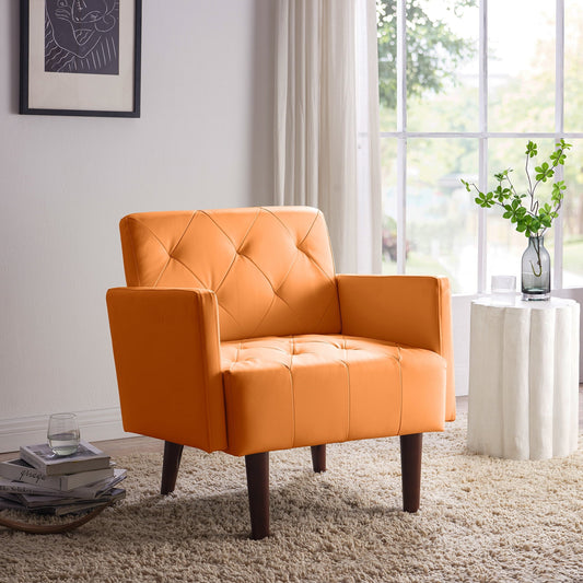 Faux Leather Accent Chair Comfy Upholstered Living Room Arm Chair Single Reading Sofa Chairs for Bedroom Dorm Room Office Small Spaces Waiting Room Furniture,Orange