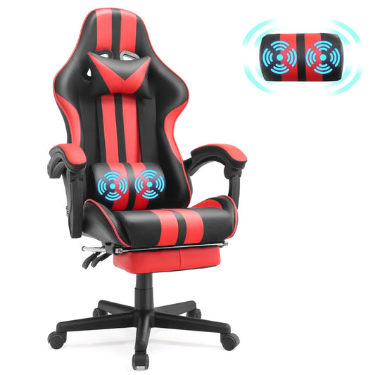 Ferghana Gaming Chair Massage Office Chair with Footrest, Ergonomic Swivel Gamer Chair with Lumbar Pillow & Headrest, Red