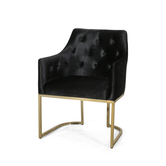 Fern Modern Tufted Glam U-Shaped Base Accent Chair, Black and Gold Finish