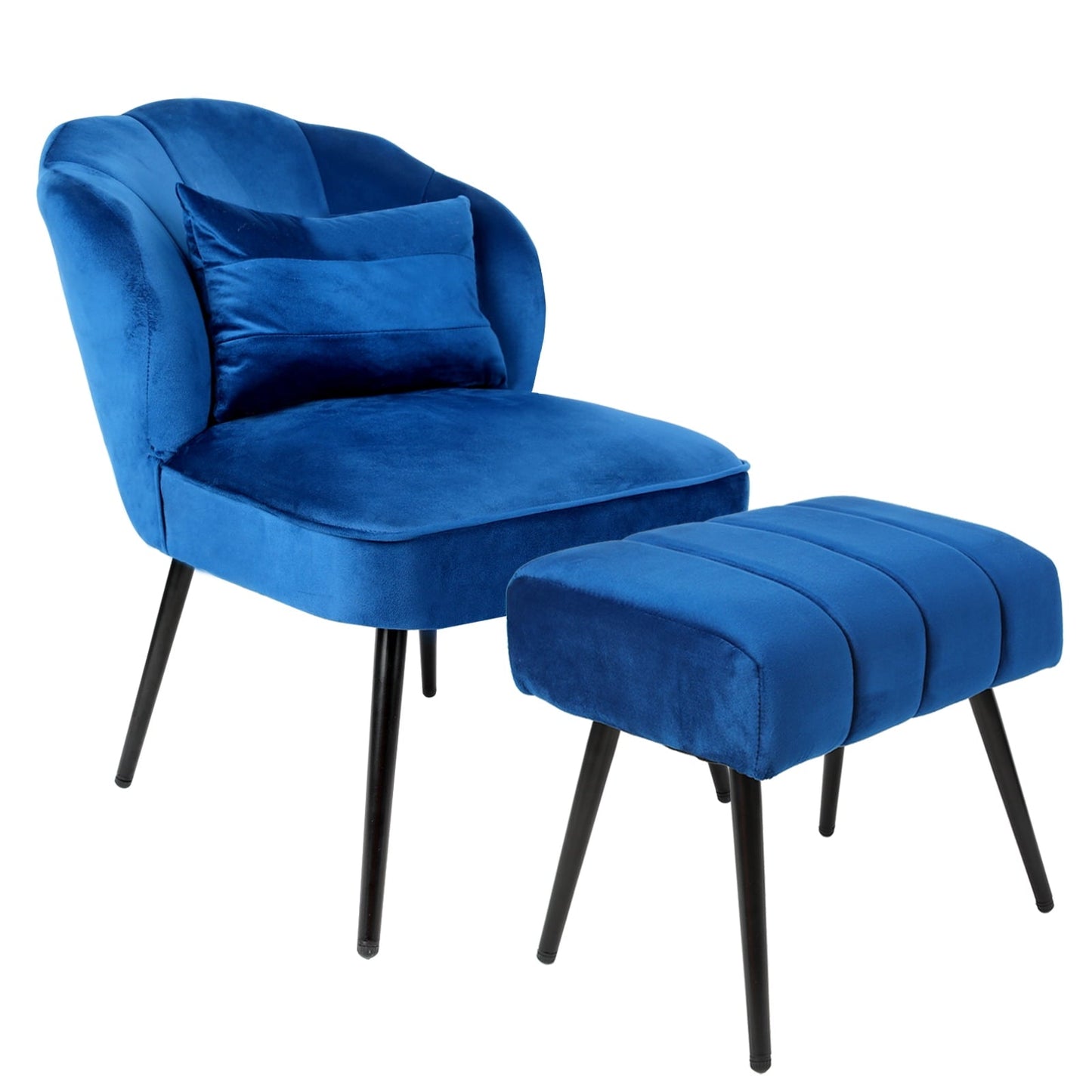 Fionafurn Velvet Accent Chair with Ottoman Set, Modern Wingback Chair, Blue