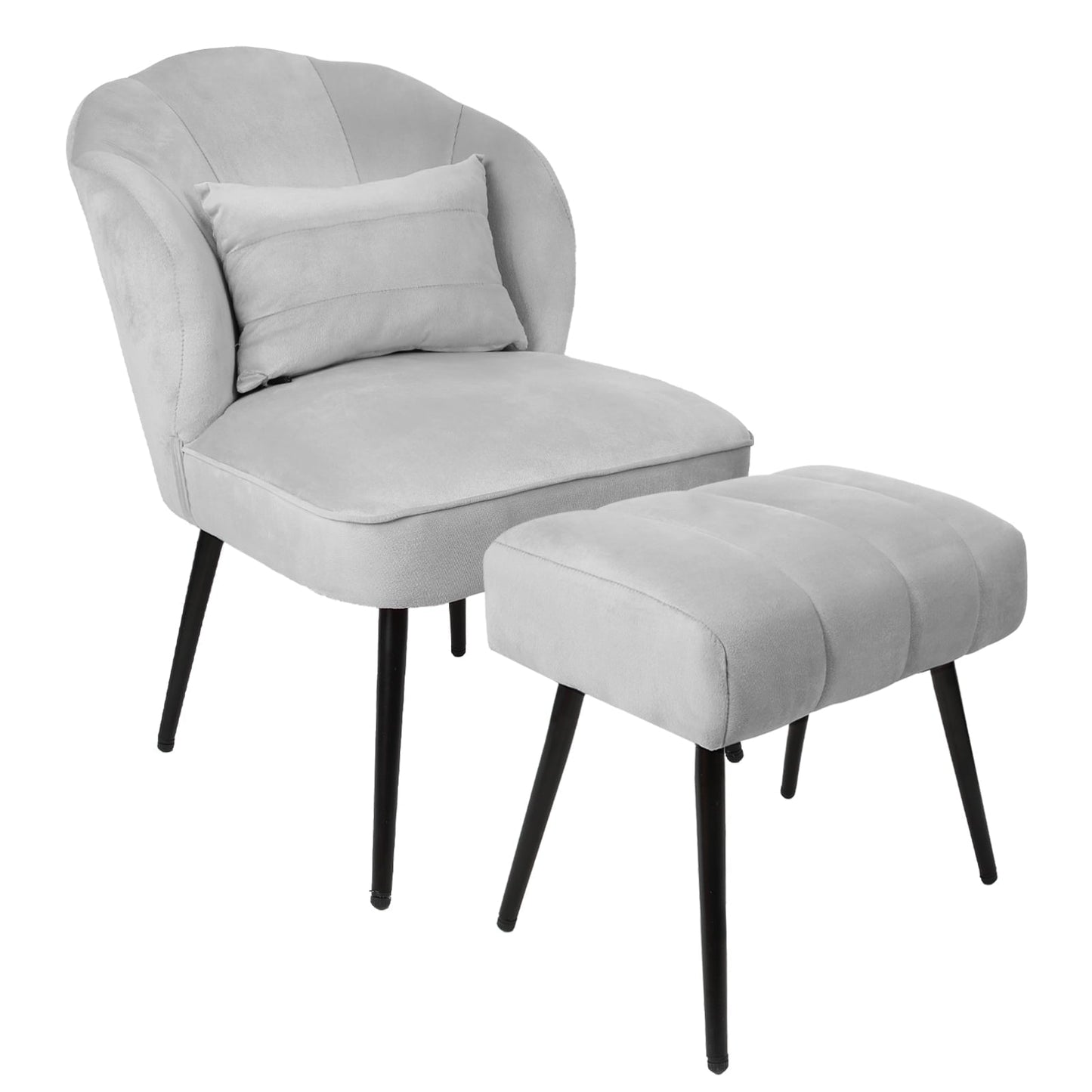 Fionafurn Velvet Accent Chair with Ottoman Set, Modern Wingback Chair, Gray