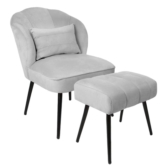Fionafurn Velvet Accent Chair with Ottoman Set, Modern Wingback Chair, Gray
