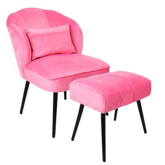 Fionafurn Velvet Accent Chair with Ottoman Set, Modern Wingback Chair, Pink
