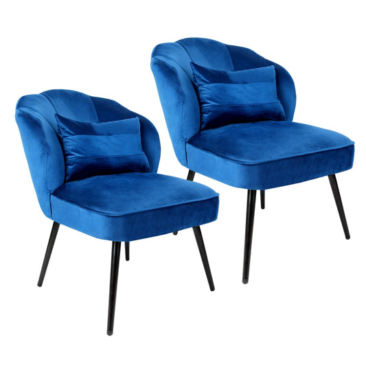 Fionafurn Velvet Side Wingback Chair Set of 2, Blue