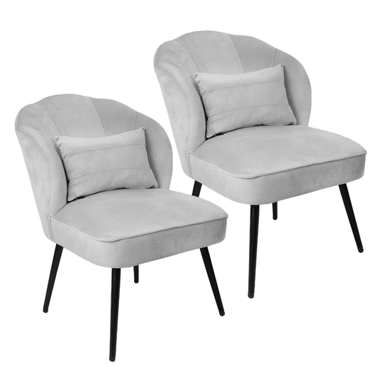 Fionafurn Velvet Side Wingback Chair Set of 2, Gray