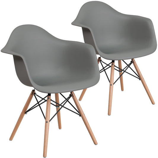 Flash Furniture 2 Pack Alonza Series Moss Gray Plastic Chair with Wooden Legs