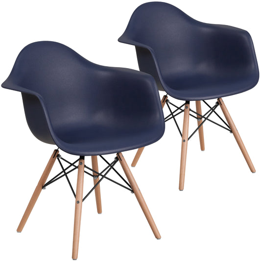 Flash Furniture 2 Pack Alonza Series Navy Plastic Chair with Wooden Legs
