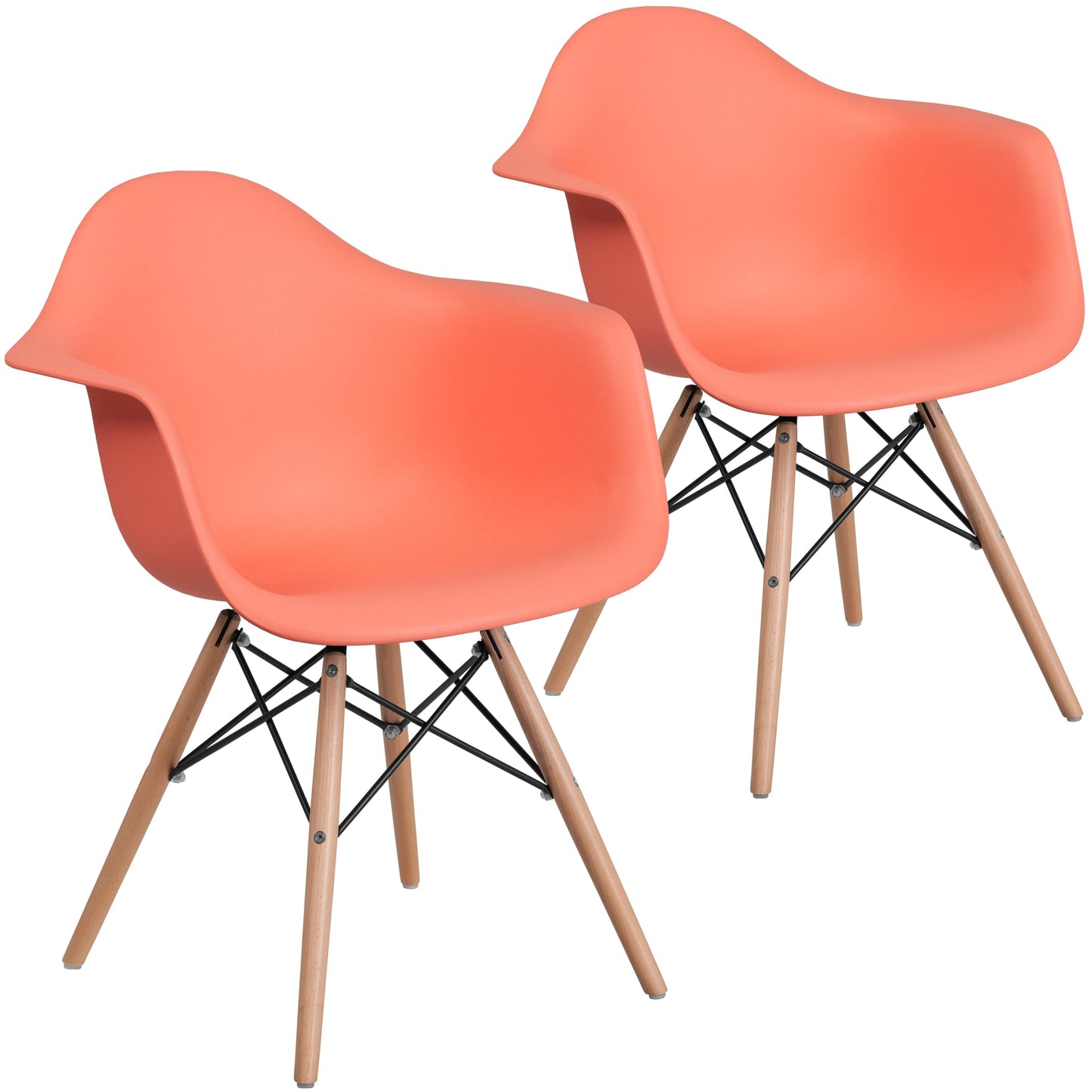 Flash Furniture 2 Pack Alonza Series Peach Plastic Chair with Wooden Legs