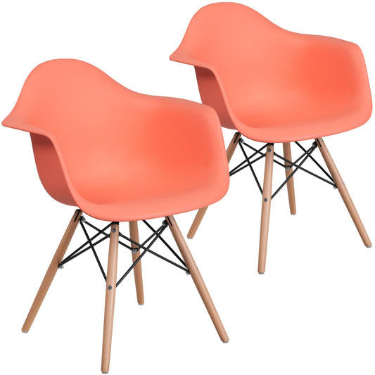 Flash Furniture 2 Pack Alonza Series Peach Plastic Chair with Wooden Legs