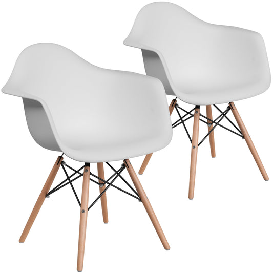 Flash Furniture 2 Pack Alonza Series White Plastic Chair with Wooden Legs