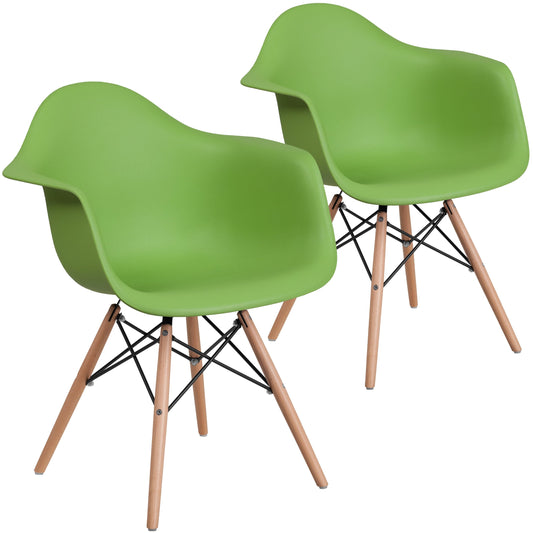 Flash Furniture 2 Pk. Alonza Series Green Plastic Chair with Wooden Legs