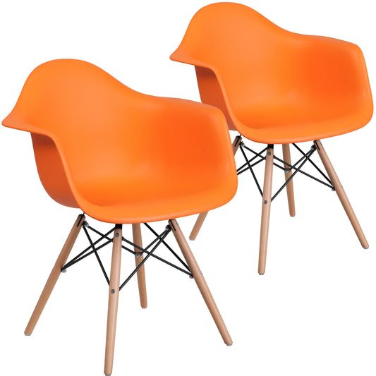 Flash Furniture 2 Pk. Alonza Series Orange Plastic Chair with Wooden Legs