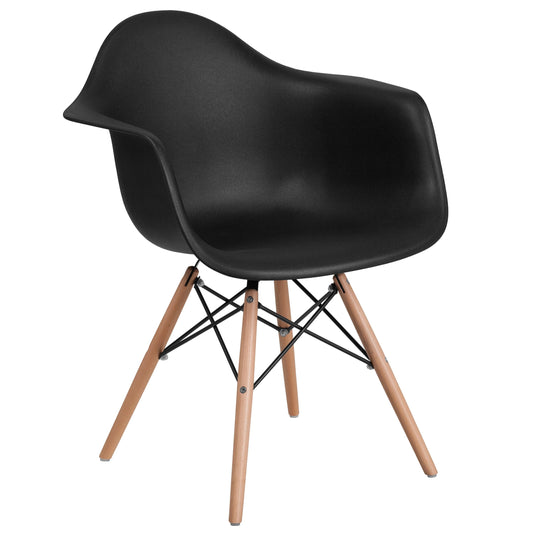 Flash Furniture Alonza Series Black Plastic Chair with Wooden Legs