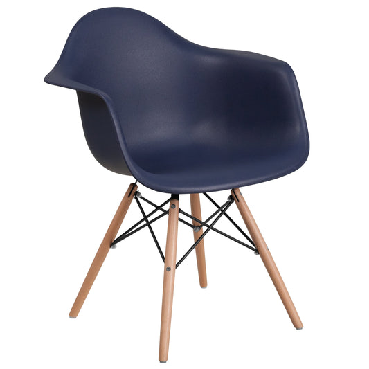 Flash Furniture Alonza Series Navy Plastic Chair with Wooden Legs