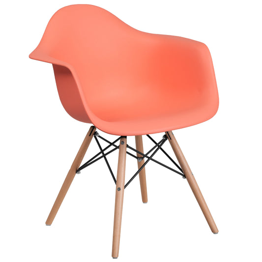 Flash Furniture Alonza Series Peach Plastic Chair with Wooden Legs