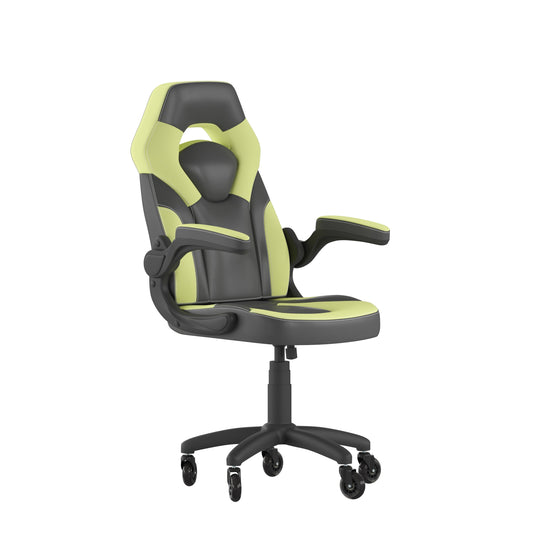 Flash Furniture X10 Faux Leather High Back Gaming Chair with Arms, 250 lb, Black/Green