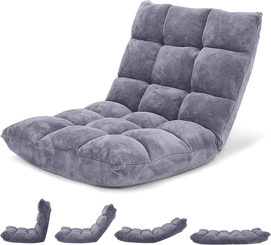 Floor Chair with Back Support, Folding Sofa Chair with 14 Adjustable Position, Padded Sleeper Bed, Couch Recliner, Floor Gaming Chair, Meditation Chair, Gaming Floor Chairs for Adults(Gray)