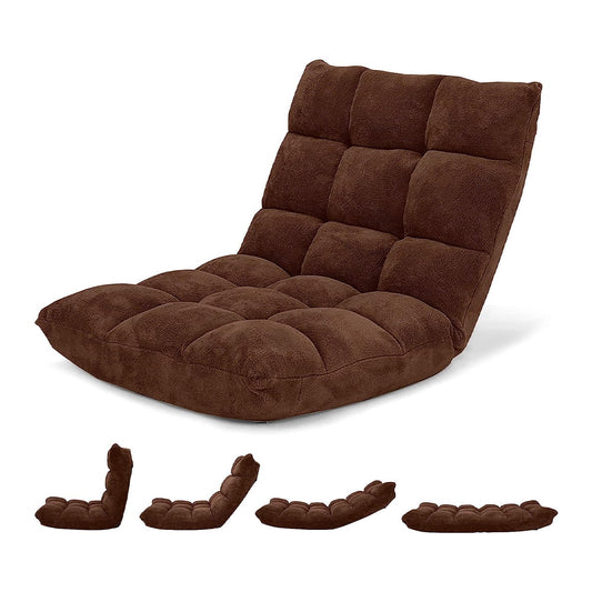 Floor Chair with Back Support, Sofa Chair Gaming Chair with 14 Adjustable Position, Couch Recliner with Avoid-Slip Pad, Brown