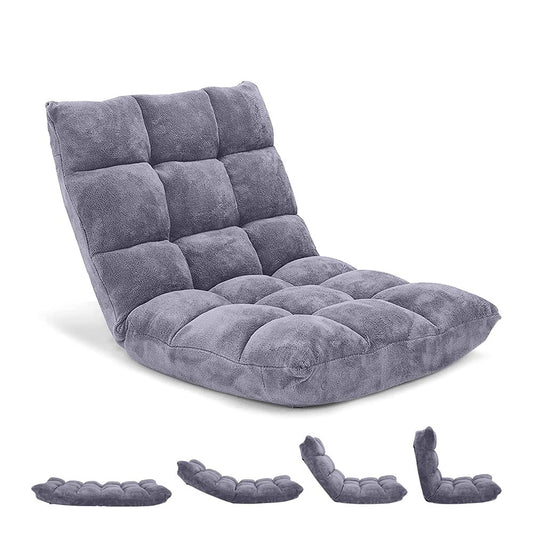 Floor Chair with Back Support, Sofa Chair Gaming Chair with 14 Adjustable Position, Couch Recliner with Avoid-Slip Pad, Grey