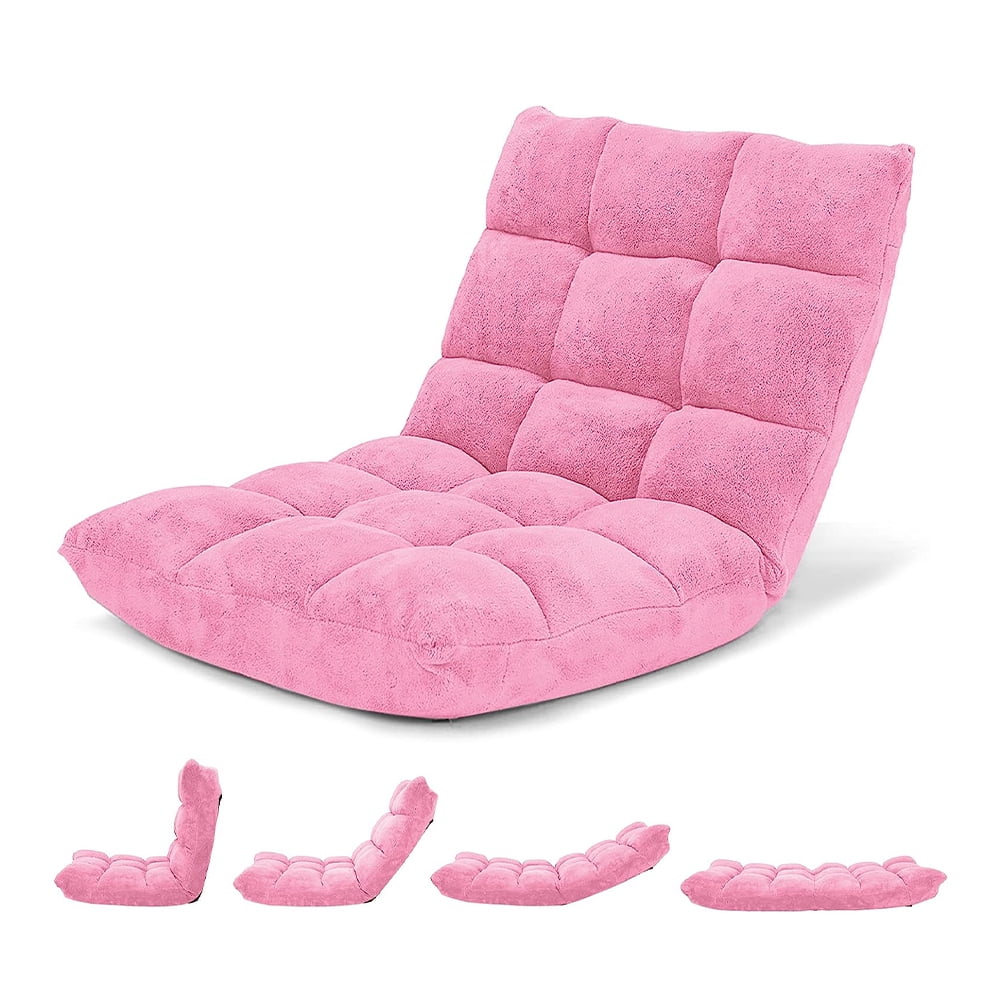 Floor Chair with Back Support, Sofa Chair Gaming Chair with 14 Adjustable Position, Couch Recliner with Avoid-Slip Pad, Pink