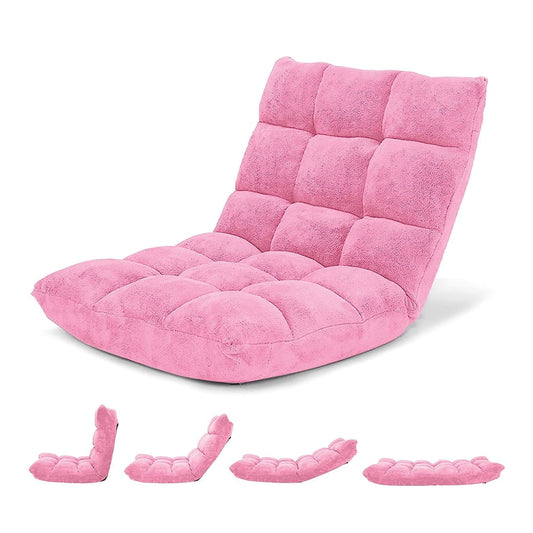 Floor Chair with Back Support, Sofa Chair Gaming Chair with 14 Adjustable Position, Couch Recliner with Avoid-Slip Pad, Pink