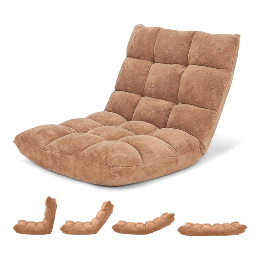 Floor Chair with Back Support, Sofa Chair Gaming Chair with 14 Adjustable Position, Couch Recliner with Avoid-Slip Pad, Tan