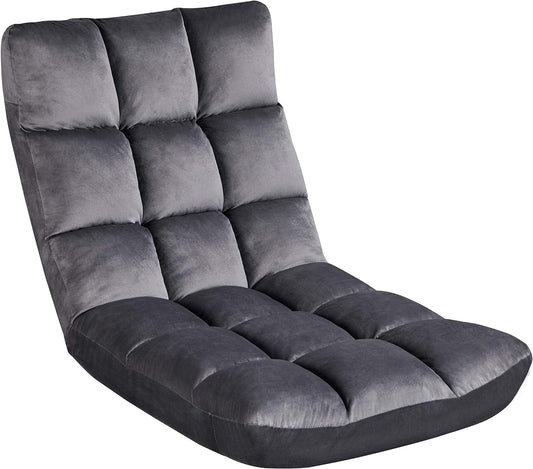 Floor Folding Chair with Back Support, Padded Folding Sofa Floor Gaming Chair with 14 Adjustable Backrest, Padded Sleeper Bed, Couch Recliner, Meditation Chair, Gaming Floor Chairs for Adults Gray