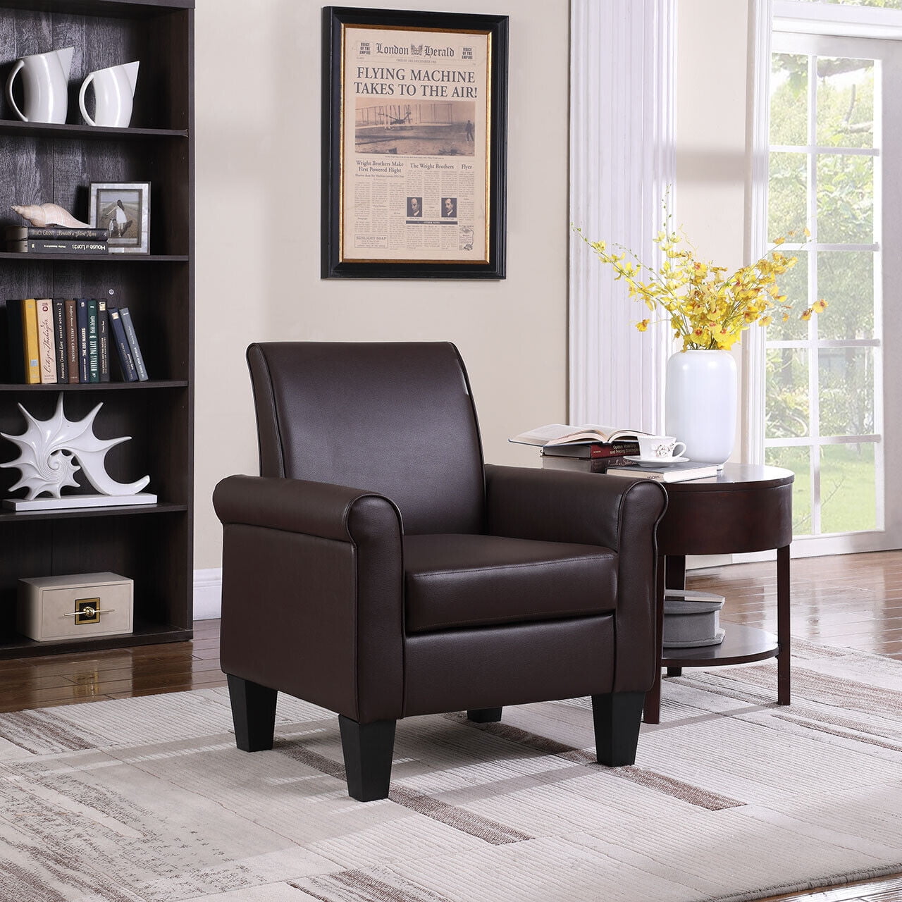 Funkeen Modern Single Sofa Faux Leather Upholstered Accent Arm Chairs for Small Space Home Living Room Apartment Dorm Office