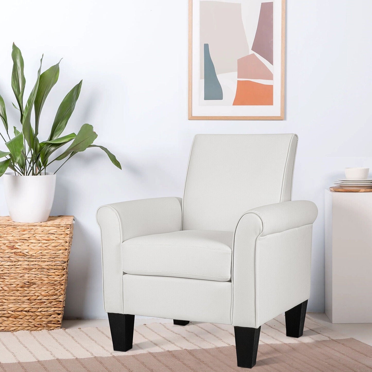 Funkeen Modern Single Sofa Faux Leather Upholstered Accent Arm Chairs for Small Space Home Living Room Apartment Dorm Office
