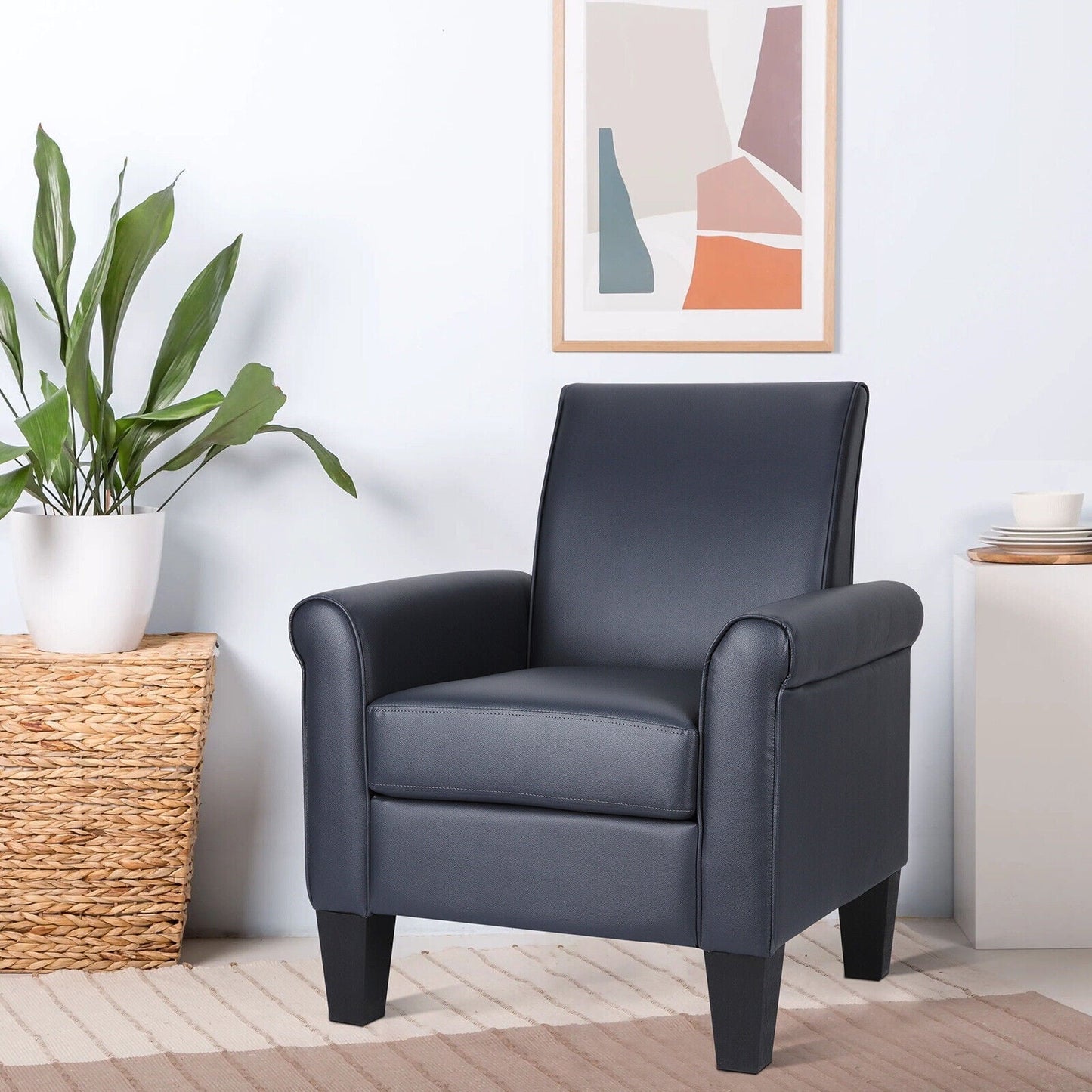 Funkeen Modern Single Sofa Faux Leather Upholstered Accent Arm Chairs for Small Space Home Living Room Apartment Dorm Office