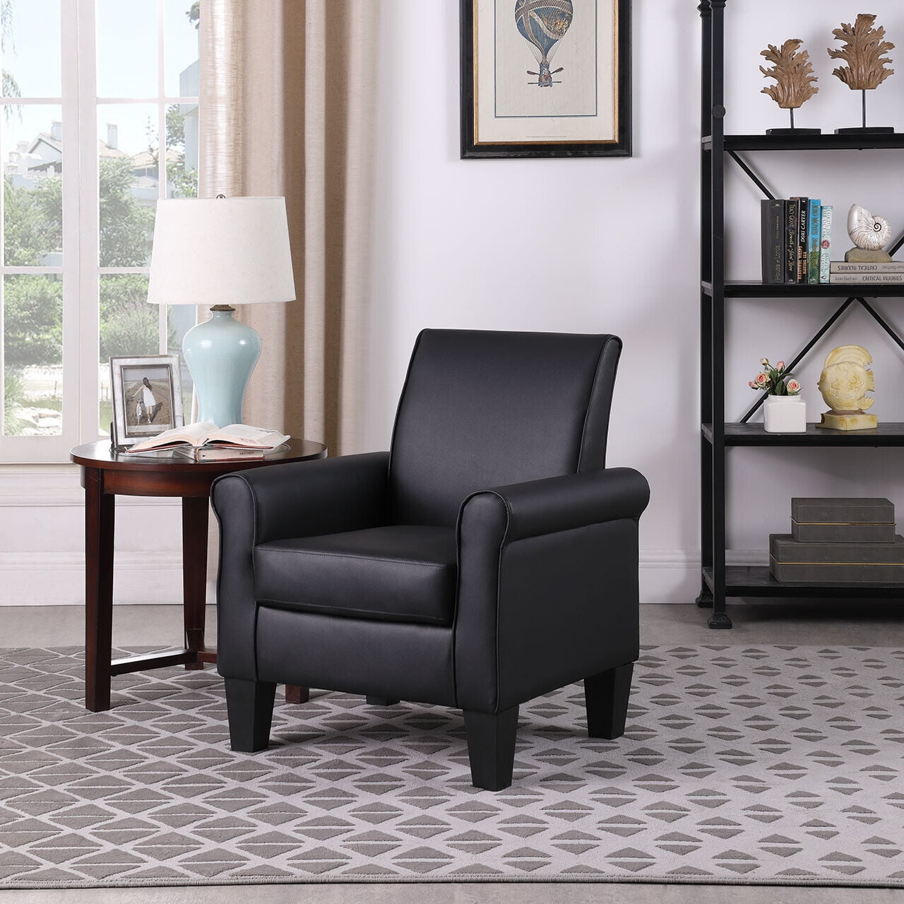 Funkeen Modern Single Sofa Faux Leather Upholstered Accent Arm Chairs for Small Space Home Living Room Apartment Dorm Office