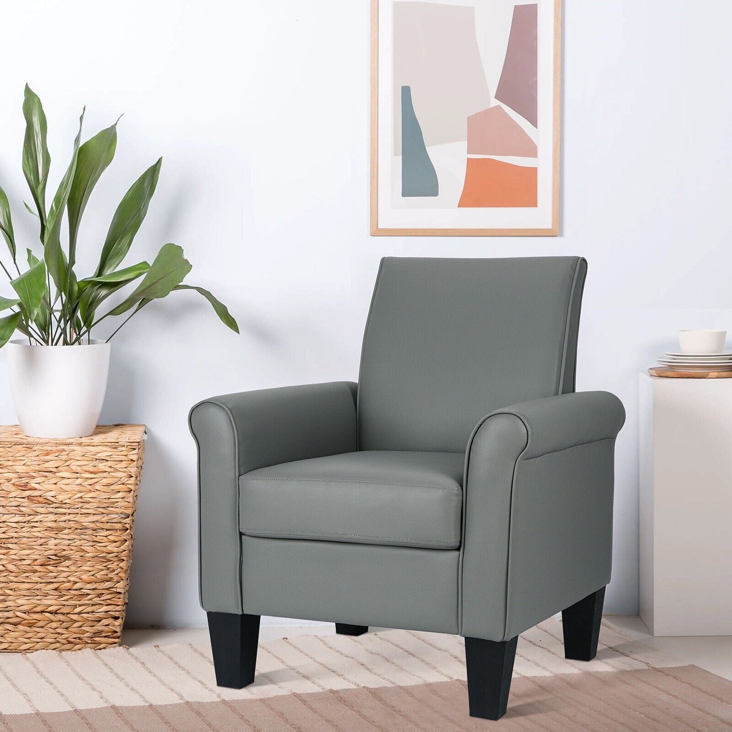 Funkeen Modern Single Sofa Faux Leather Upholstered Accent Arm Chairs for Small Space Home Living Room Apartment Dorm Office