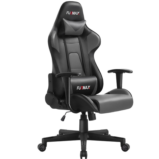 Furmax High-Back Gaming Office Chair Ergonomic Racing Style Adjustable Height Executive Computer Chair with Adjustable Headrest and Lumbar Pillow, Black/Gray