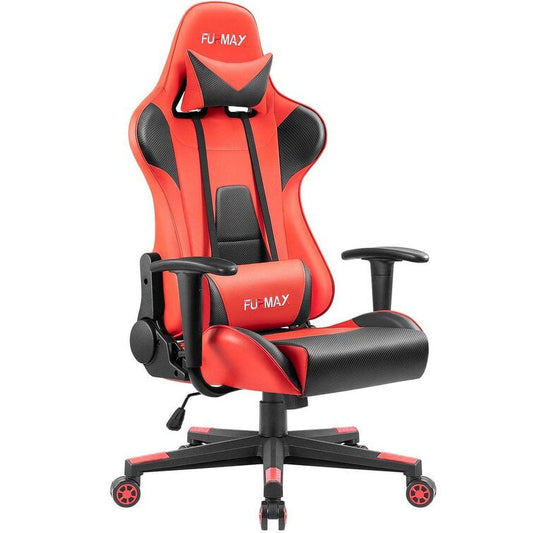 Furmax High-Back Gaming Office Chair Ergonomic Racing Style Adjustable Height Executive Computer Chair with Adjustable Headrest and Lumbar Pillow, Black/Red