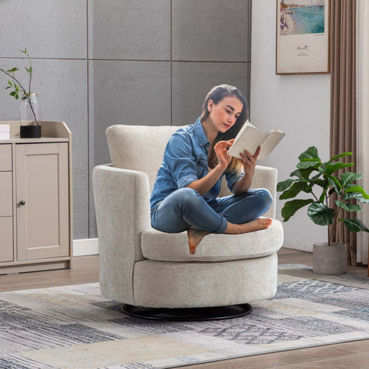 Furnian 31.9'W Swivel Accent Barrel Chair Comfy Round Accent Sofa Chair Leisure Arm Chair for Living Room Nursery Club, Beige