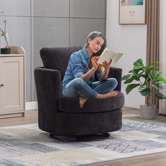 Furnian 31.9'W Swivel Accent Barrel Chair Comfy Round Accent Sofa Chair Leisure Arm Chair for Living Room Nursery Club, Black