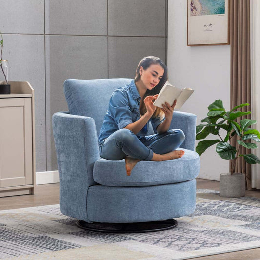 Furnian 31.9'W Swivel Accent Barrel Chair Comfy Round Accent Sofa Chair Leisure Arm Chair for Living Room Nursery Club, Light Blue
