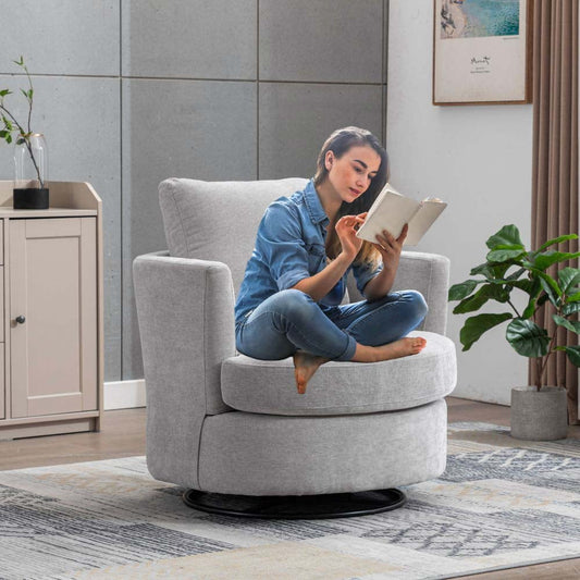 Furnian 31.9'W Swivel Accent Barrel Chair Comfy Round Accent Sofa Chair Leisure Arm Chair for Living Room Nursery Club, Light Grey