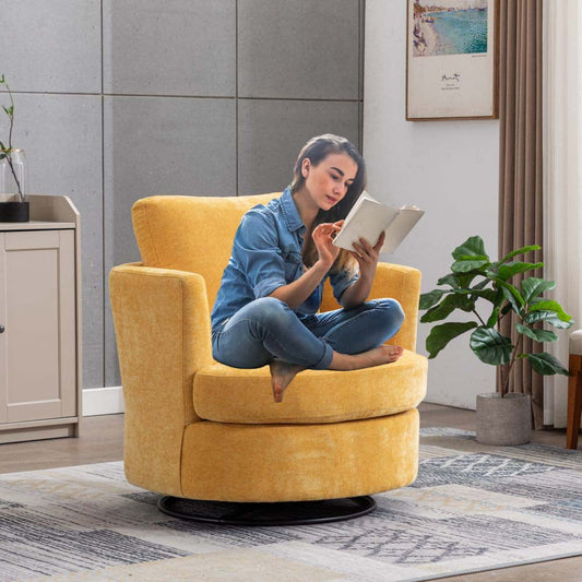 Furnian 31.9'W Swivel Accent Barrel Chair Comfy Round Accent Sofa Chair Leisure Arm Chair for Living Room Nursery Club, Yellow