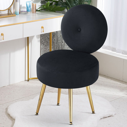 Furniliving Modern Upholstered Makeup Chair, Armless Vanity Chair with Gold Legs, Soft Accent Chair, Footrest Stool for Living Room Bedroom Vanity Room , Black
