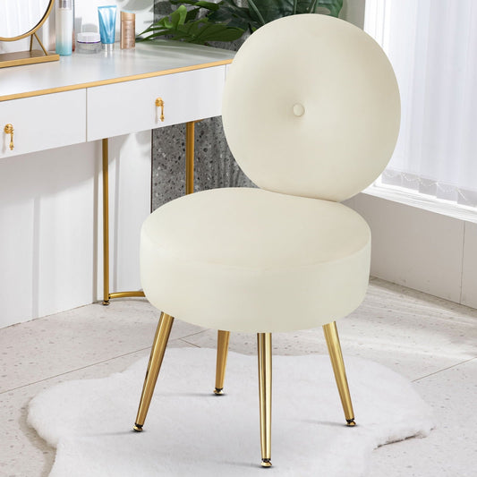 Furniliving Modern Upholstered Makeup Chair, Armless Vanity Chair with Gold Legs, Soft Accent Chair, Footrest Stool for Living Room Bedroom Vanity Room , Khaki