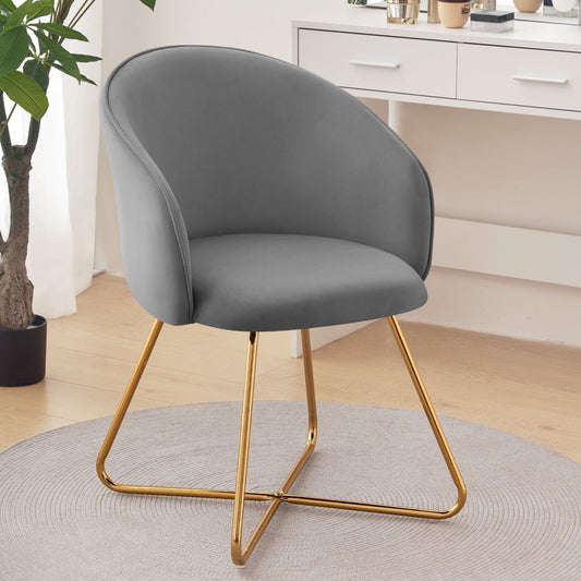 Furniliving Velvet Accent Chair Upholstered Modern Barrel Chair Mid-Backrest Leisure Chairs,Light Grey