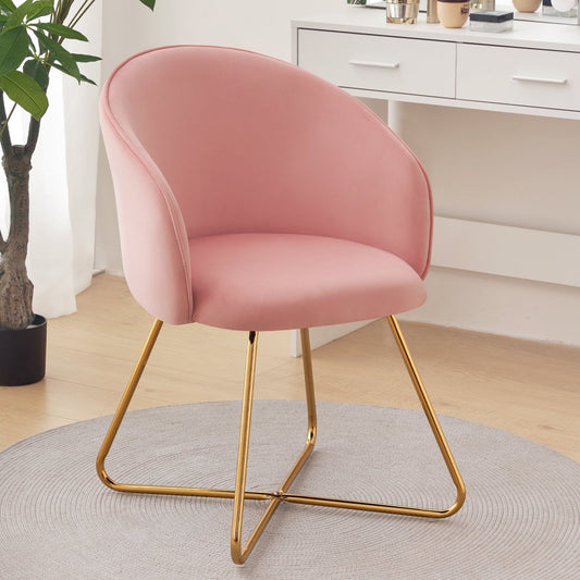 Furniliving Velvet Upholstered Accent Chair Barrel Chair Mid-Backrest Makeup Leisure Chairs, Pink