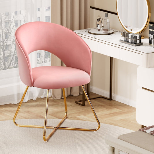 Furniliving Velvet Upholstered Accent Chair Mid-Back Leisure Chairs Makeup Vanity Stool , Pink