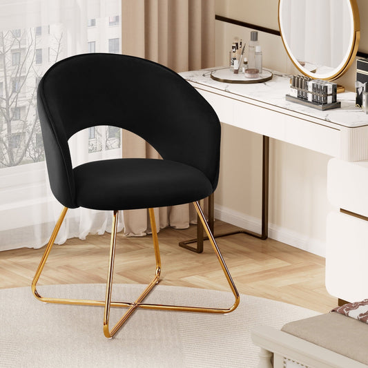 Furniliving Velvet Upholstered Accent Chair Mid-Backrest Leisure Chairs Modern Makeup Chair , Black